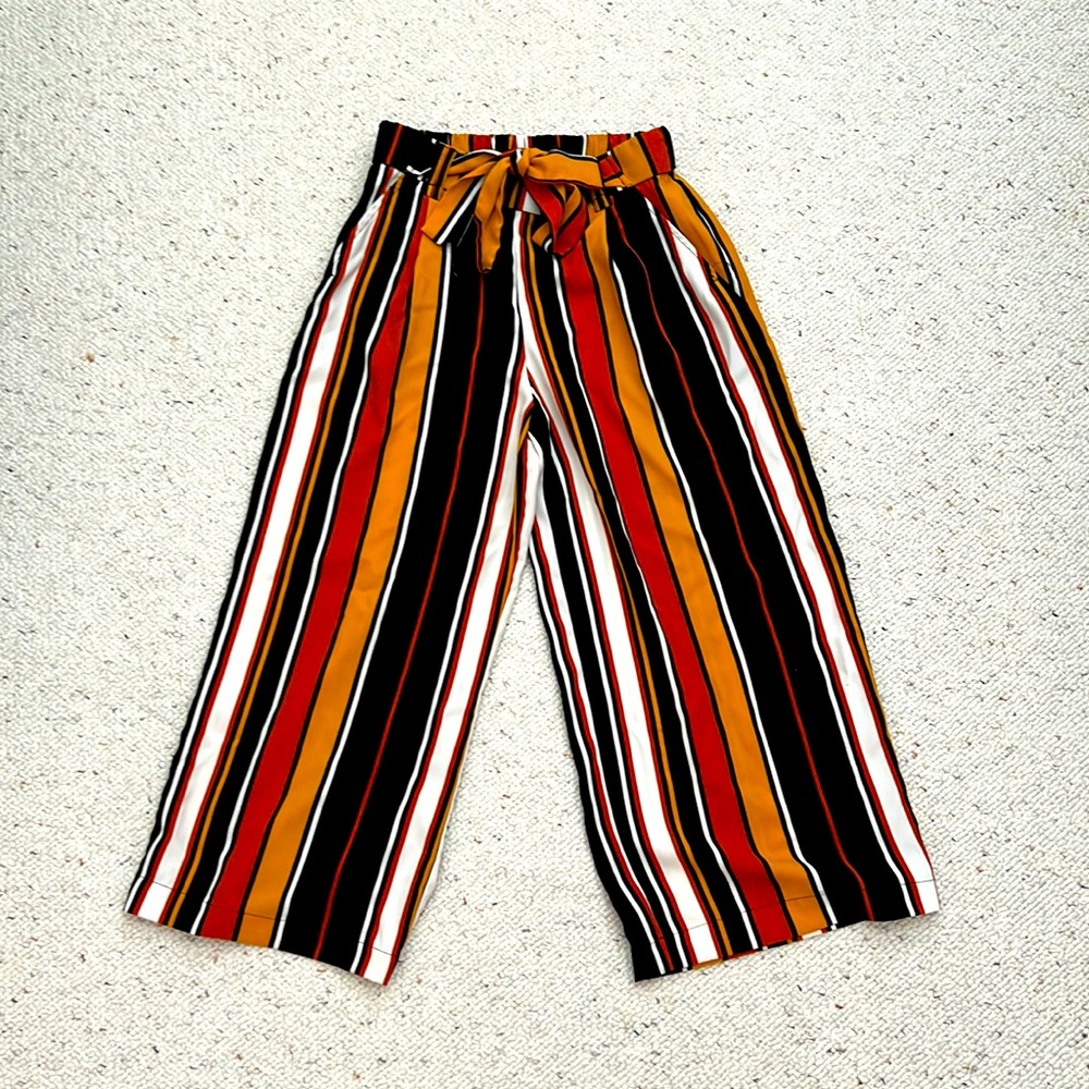 Striped Elastic Waistband, Wide Leg Pants from Zara